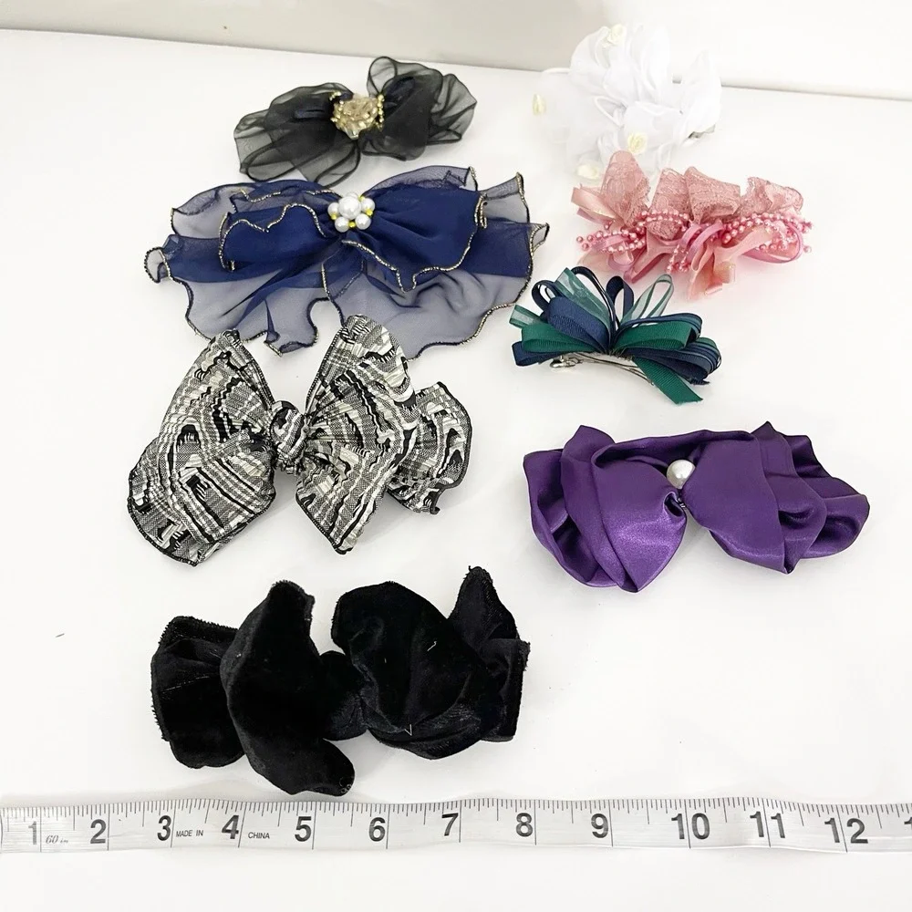 Lot of 8 Vintage Bow Barrettes Chiffon Pearl 80s 90s Victorian Cottagecore Fairy